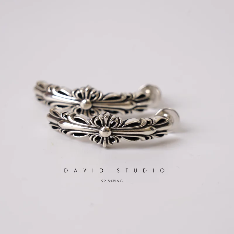 CHROME HEARTS DOUBLE FLORAL CROSS HOOP EARRING