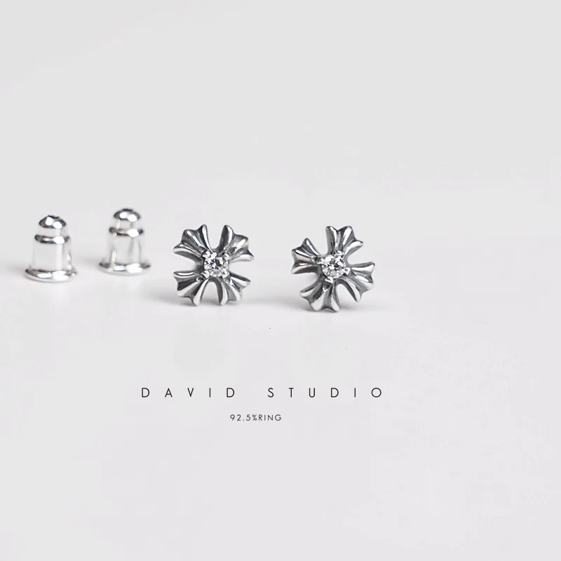 CHROME HEARTS CH PLUS STUD EARRINGS WITH DIAMONDS