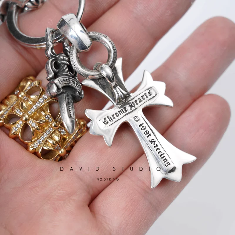 CHROME HEARTS FANCY LINK KEY CHAIN WITH CROSS AND DAGGER KEY RING