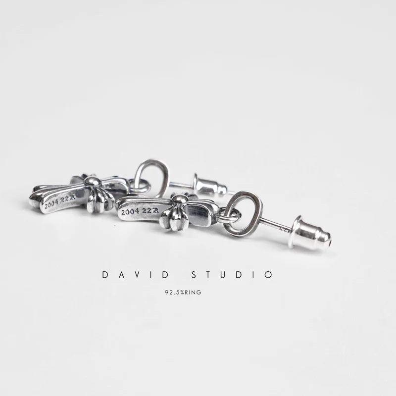 CHROME HEARTS CH CROSS BABY FAT STUD EARRINGS WITH PAVÉ DIAMOND AND PAVÉ DIAMOND CUFF