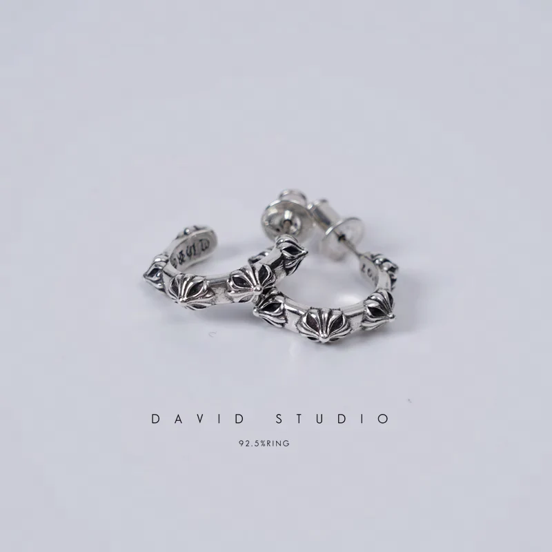 CHROME HEARTS CROSS HOOP EARRING