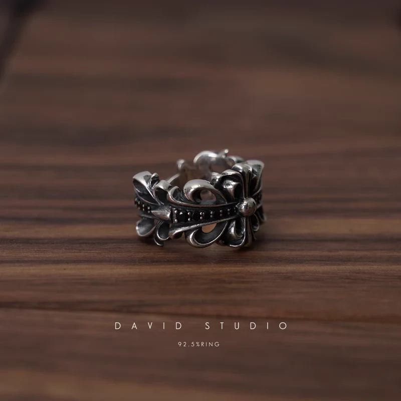 CHROME HEARTS DOUBLE FLORAL RING WITH BLACK DIAMONDS