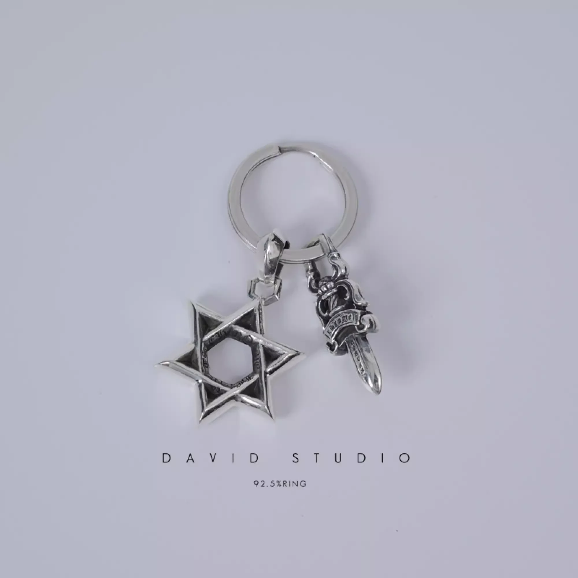 CHROME HEARTS STAR OF DAVID AND DAGGER KEY RING