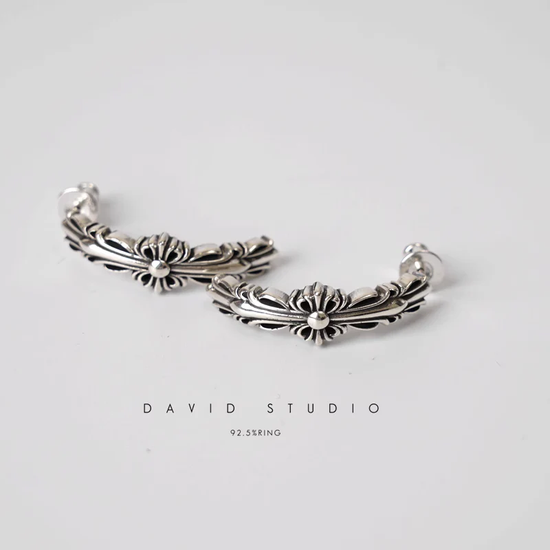 CHROME HEARTS DOUBLE FLORAL CROSS HOOP EARRING