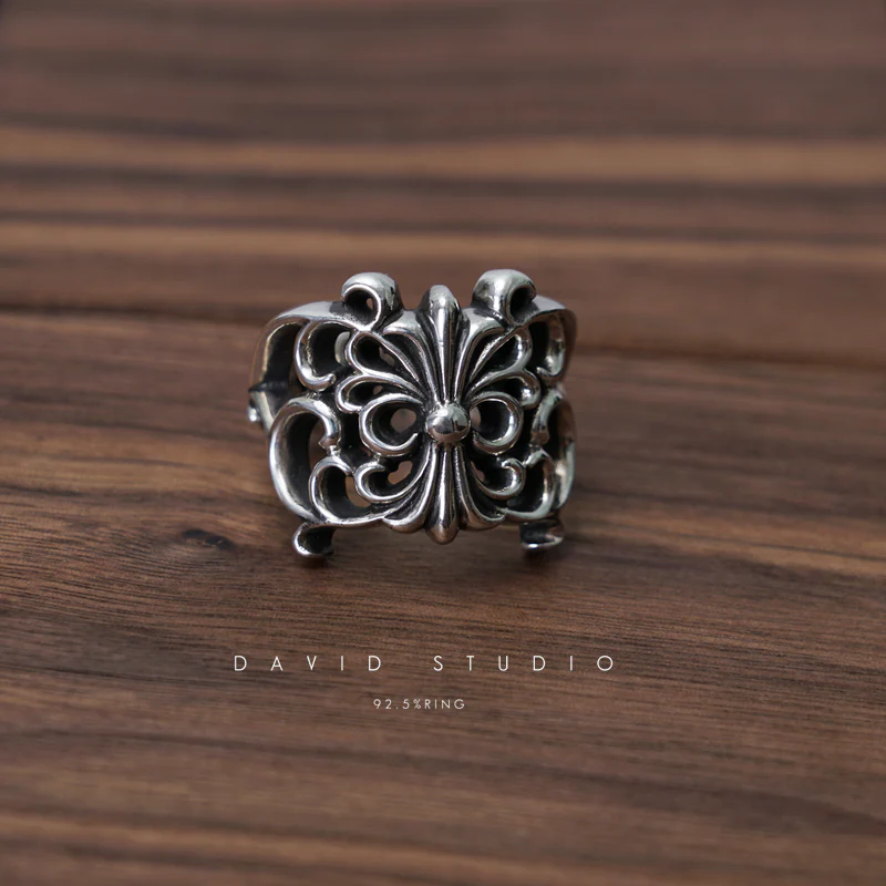 CHROME HEARTS BUTTERFLY FLORAL CROSS RING