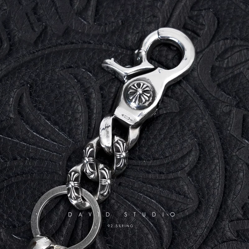 CHROME HEARTS FANCY LINK KEY CHAIN WITH XS FILIGREE CROSS AND DAGGER KEY RING