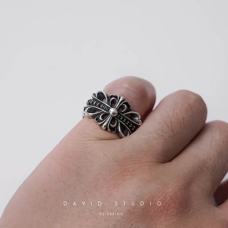 CHROME HEARTS DOUBLE FLORAL RING WITH BLACK DIAMONDS