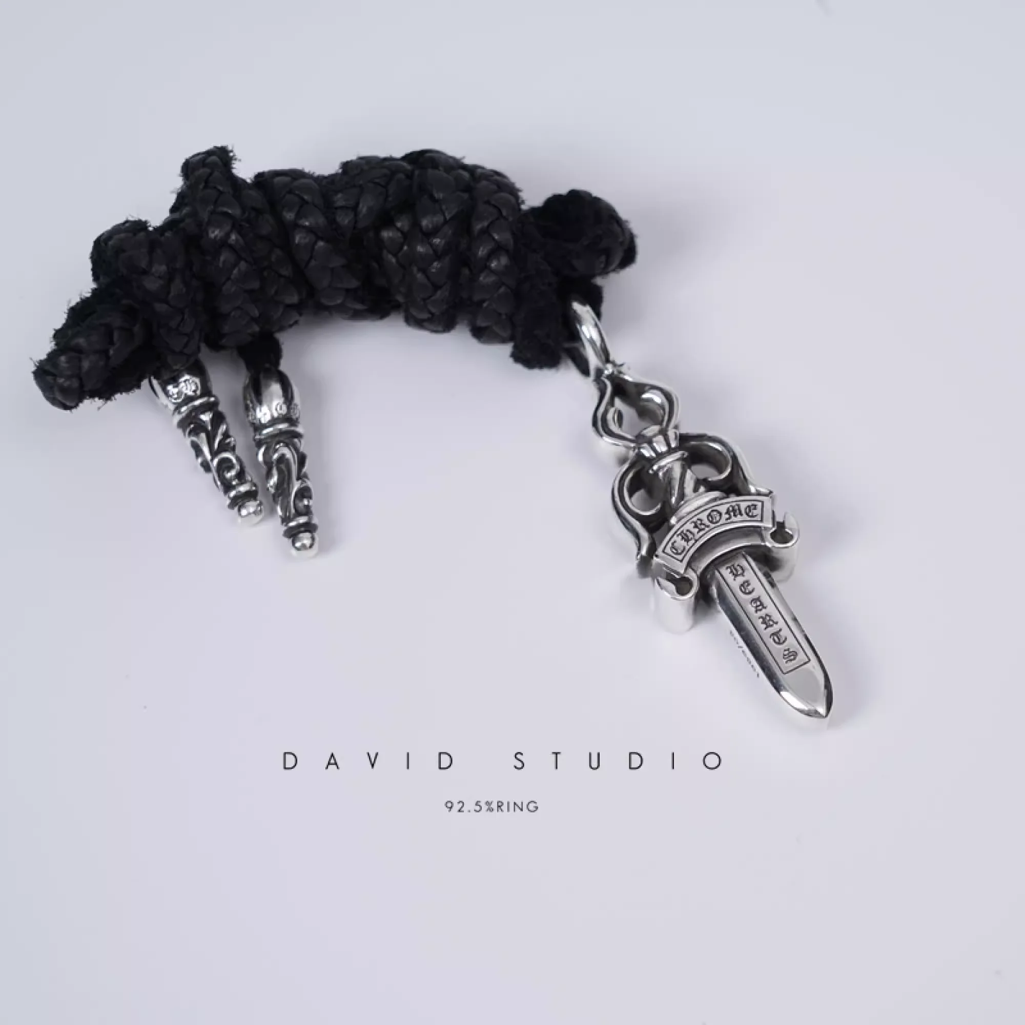 CHROME HEARTS DOUBLE DAGGER PENDANT – LEATHER BRAID