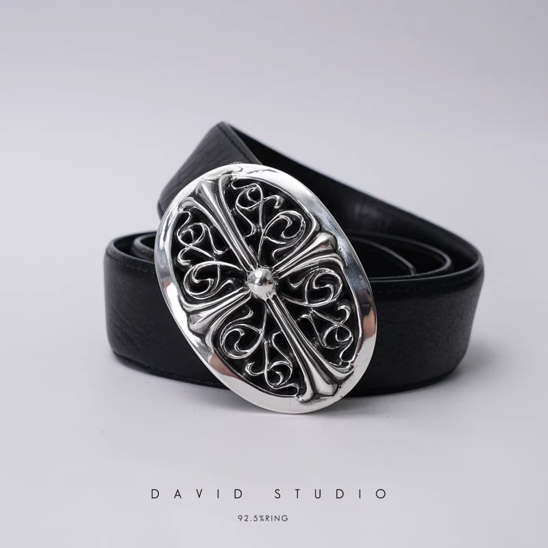 CLASSIC OVAL CROSS BUCKLE COWHIDE LEATHER BELT