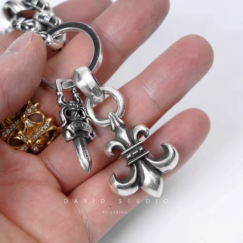 CHROME HEARTS FANCY LINK KEY CHAIN WITH BS FLEUR AND DAGGER KEY RING