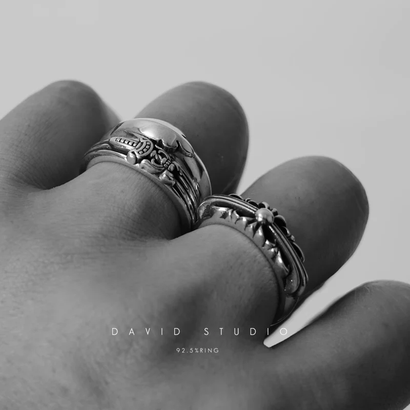 CHROME HEARTS BABY CLASSIC FLORAL CROSS/DAGGER/FLEUR TAIL RING