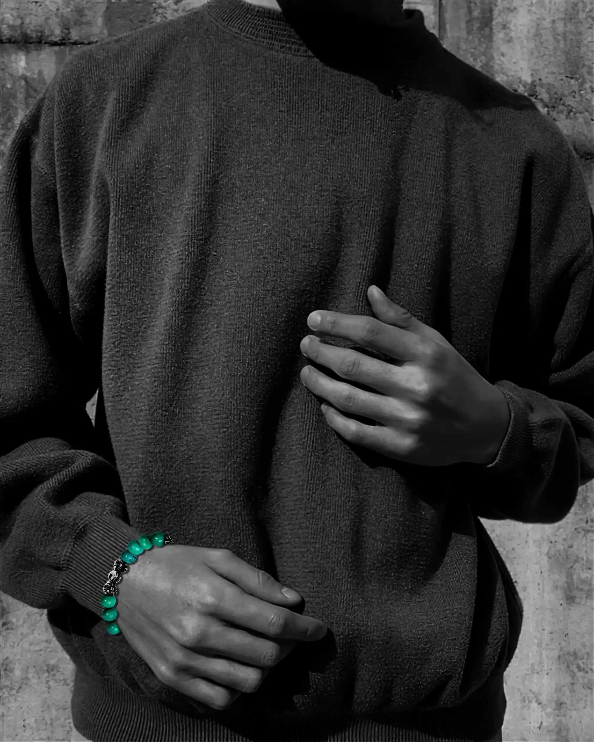 TURQUOISE BEAD BRACELET 8MM（8 SILVER BEADS）