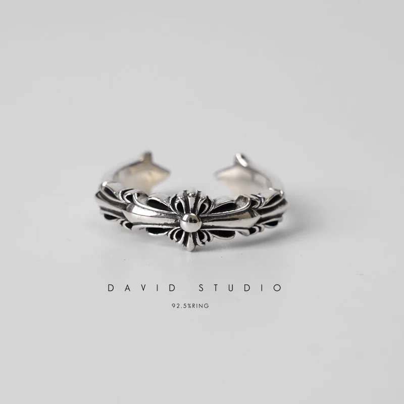 CHROME HEARTS BABY DOUBLE FLORAL CROSS RING