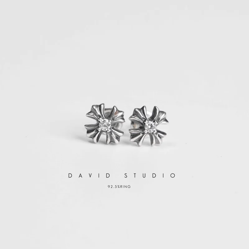 CHROME HEARTS CH PLUS STUD EARRINGS WITH DIAMONDS