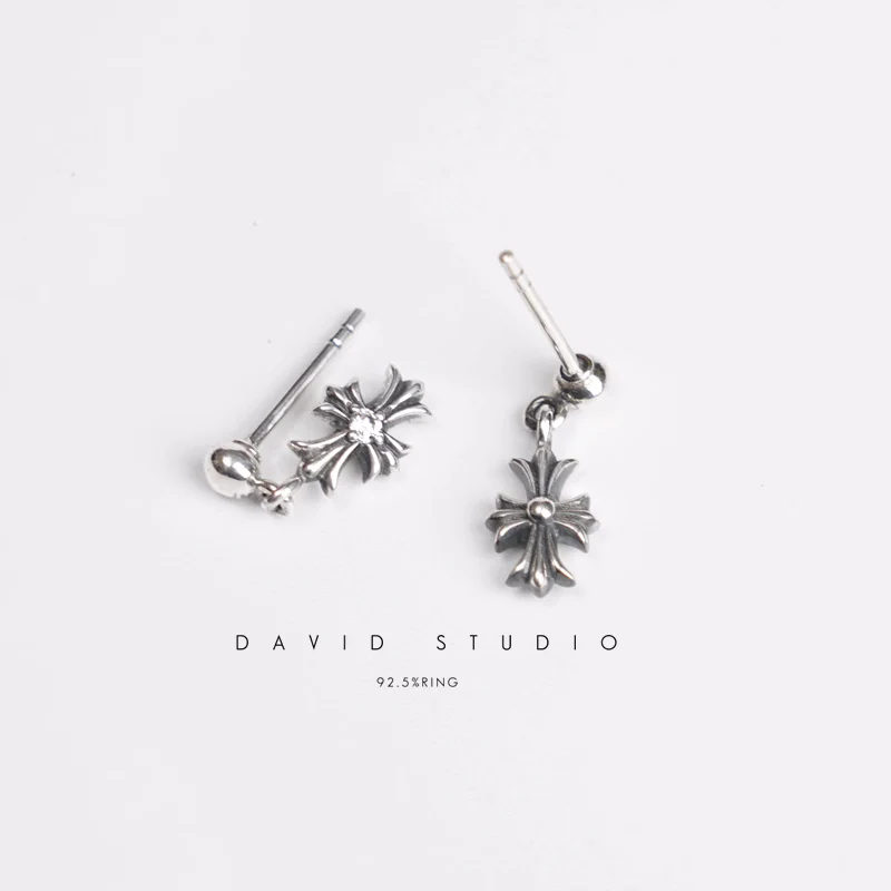 CHROME HEARTS TINY E CH PLUS DROP EARRINGS WITH DIAMONDS