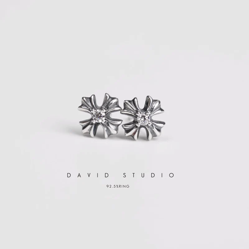 CHROME HEARTS CH PLUS STUD EARRINGS WITH DIAMONDS