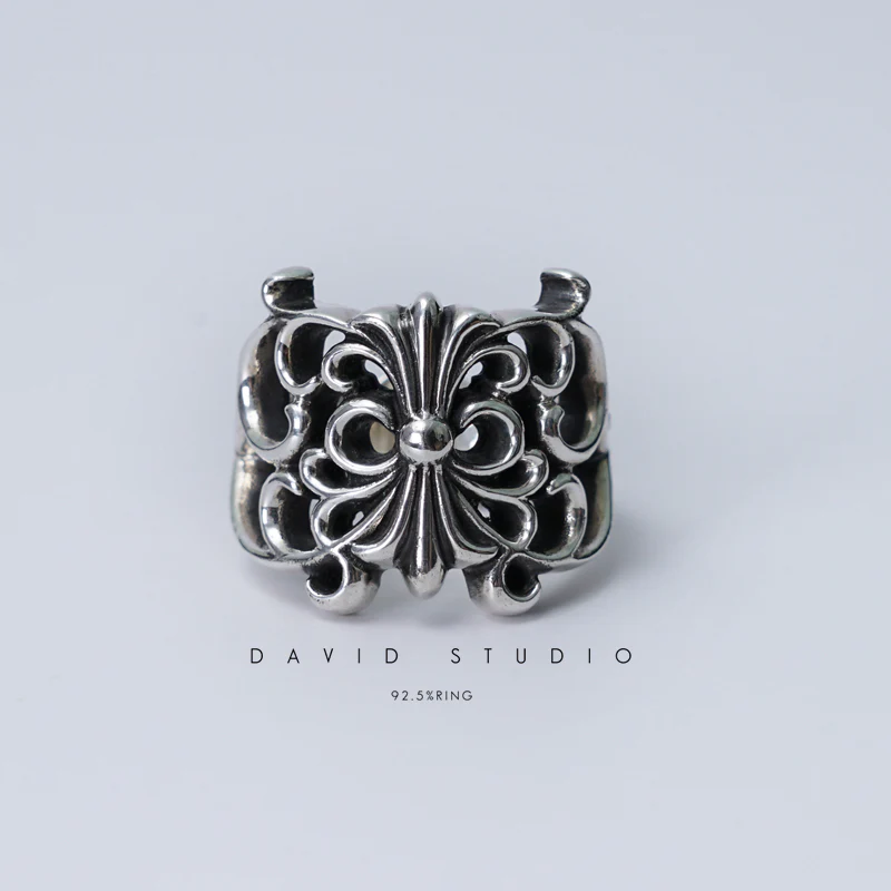 CHROME HEARTS BUTTERFLY FLORAL CROSS RING