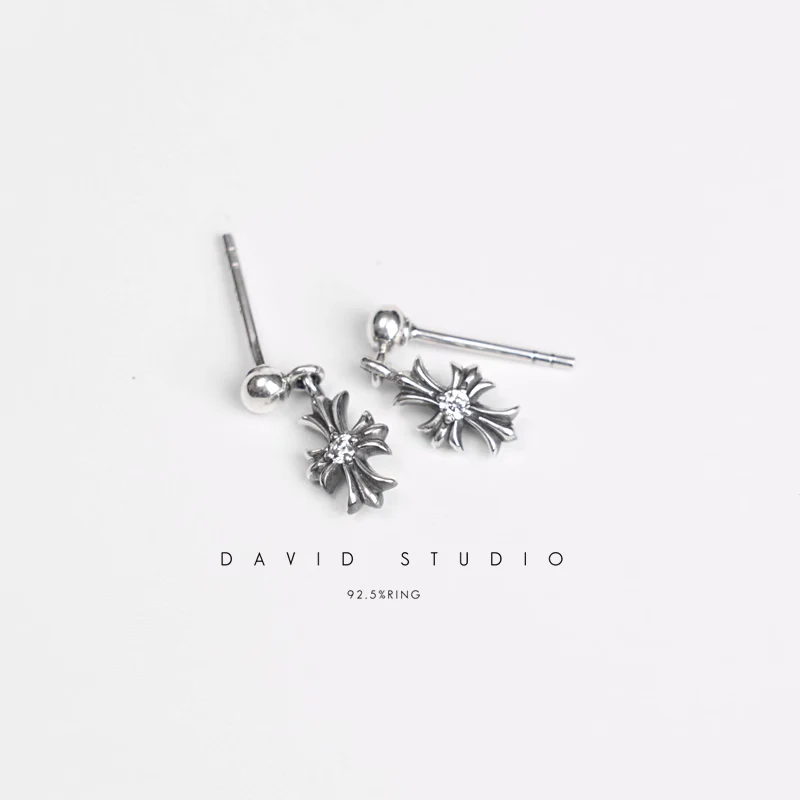 CHROME HEARTS TINY E CH PLUS DROP EARRINGS WITH DIAMONDS