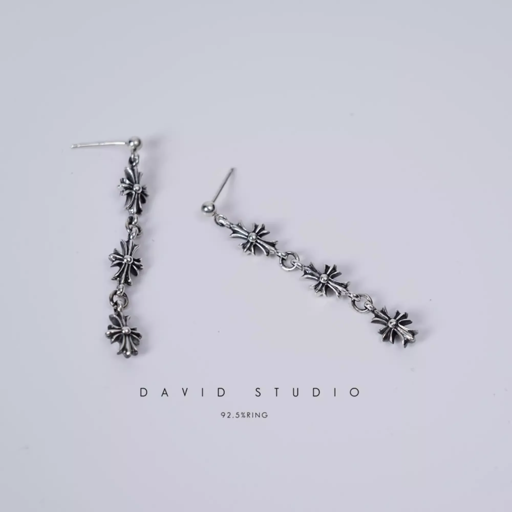 CHROME HEARTS 3 DROP CROSS EARRING