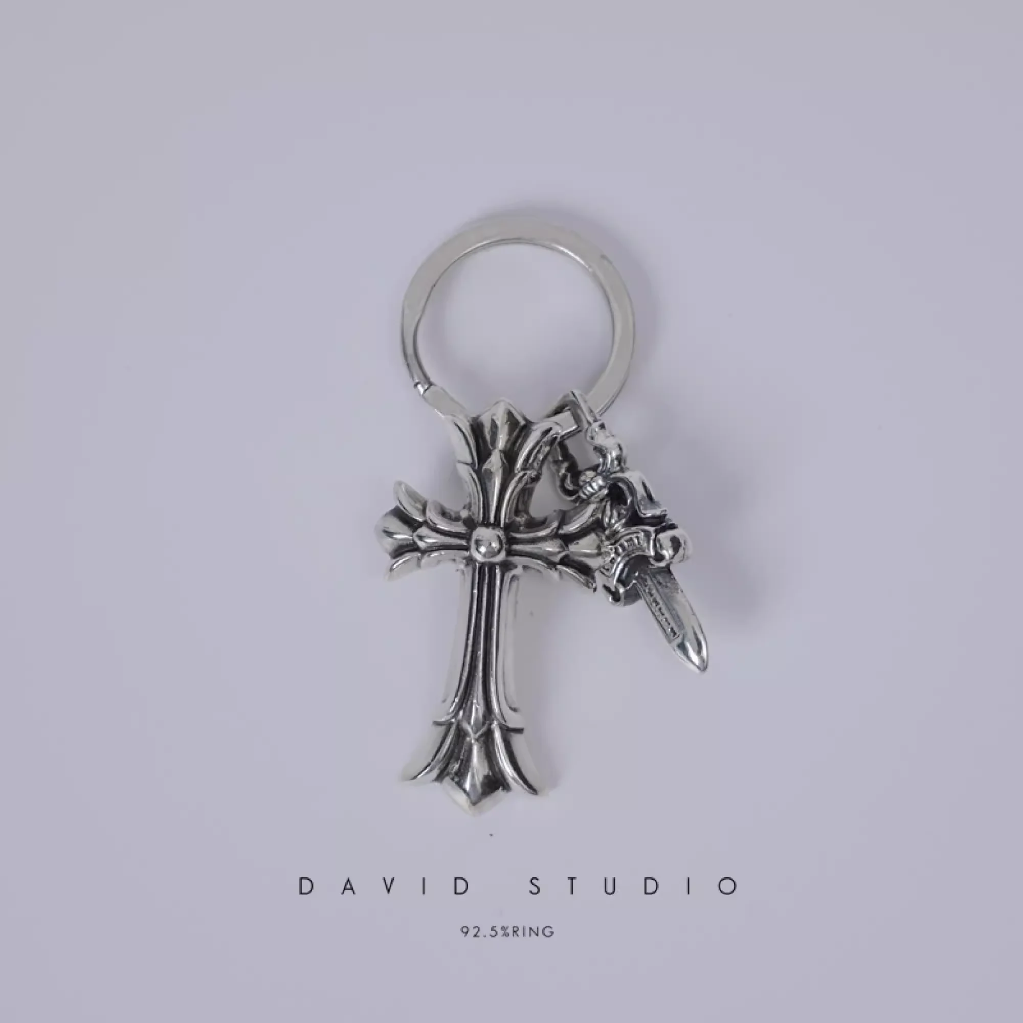 CHROME HEARTS DOUBLE CROSS AND DAGGER KEY RING