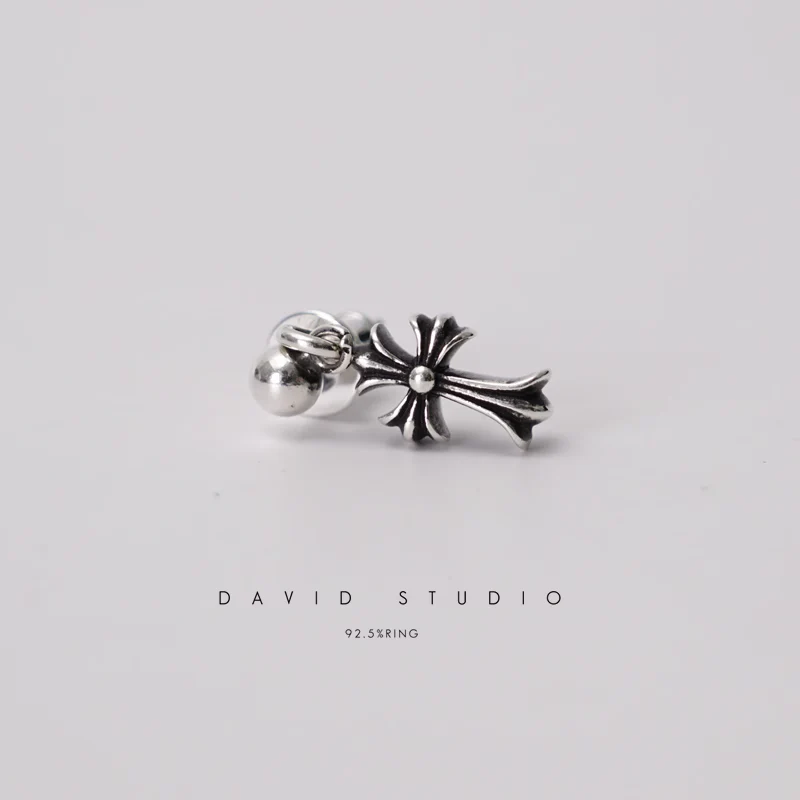 CHROME HEARTS TINY E CROSS DROP EARRINGS