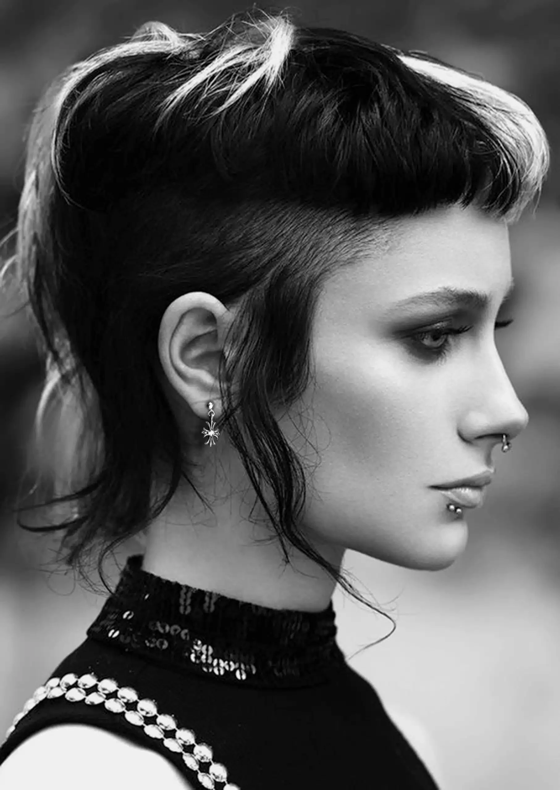 CHROME HEARTS TINY E CH PLUS DROP EARRINGS WITH DIAMONDS
