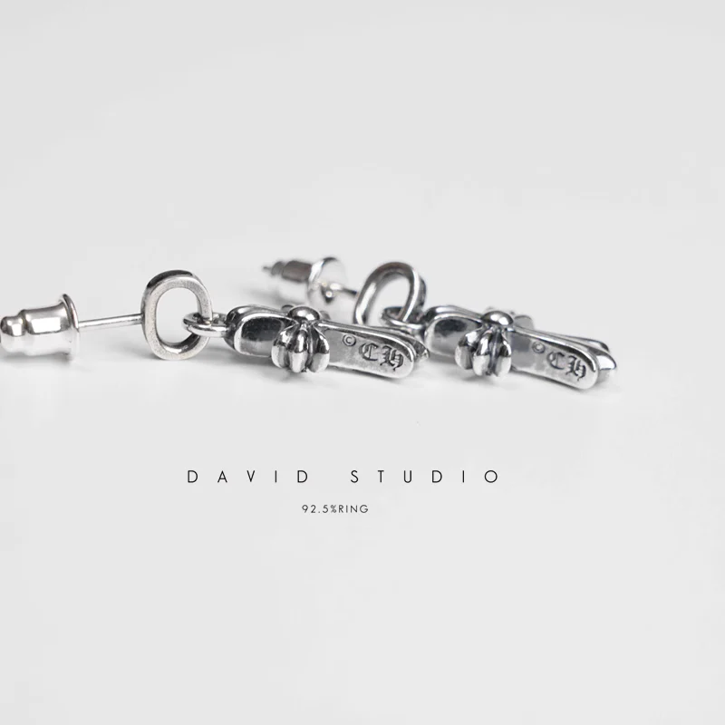 CHROME HEARTS CH CROSS BABY FAT STUD EARRINGS WITH PAVÉ DIAMOND AND PAVÉ DIAMOND CUFF
