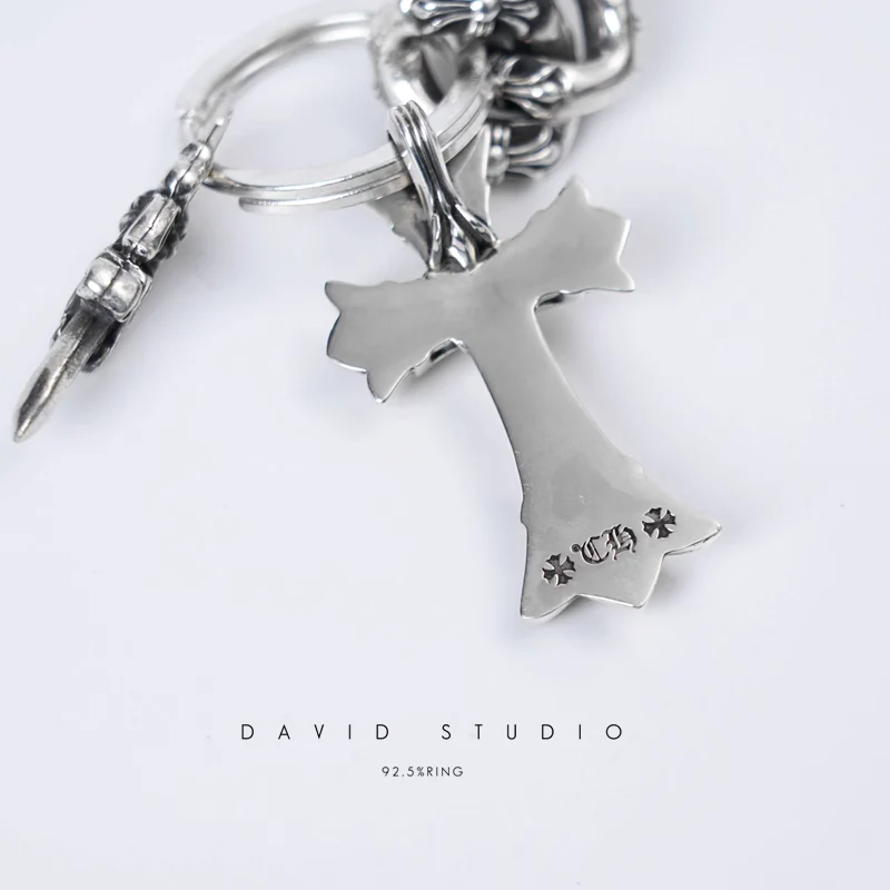 CHROME HEARTS FANCY LINK KEY CHAIN WITH DOUBLE CROSS AND DAGGER KEY RING