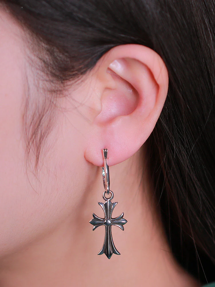 CHROME HEARTS TINY CROSS HOOP EARRING