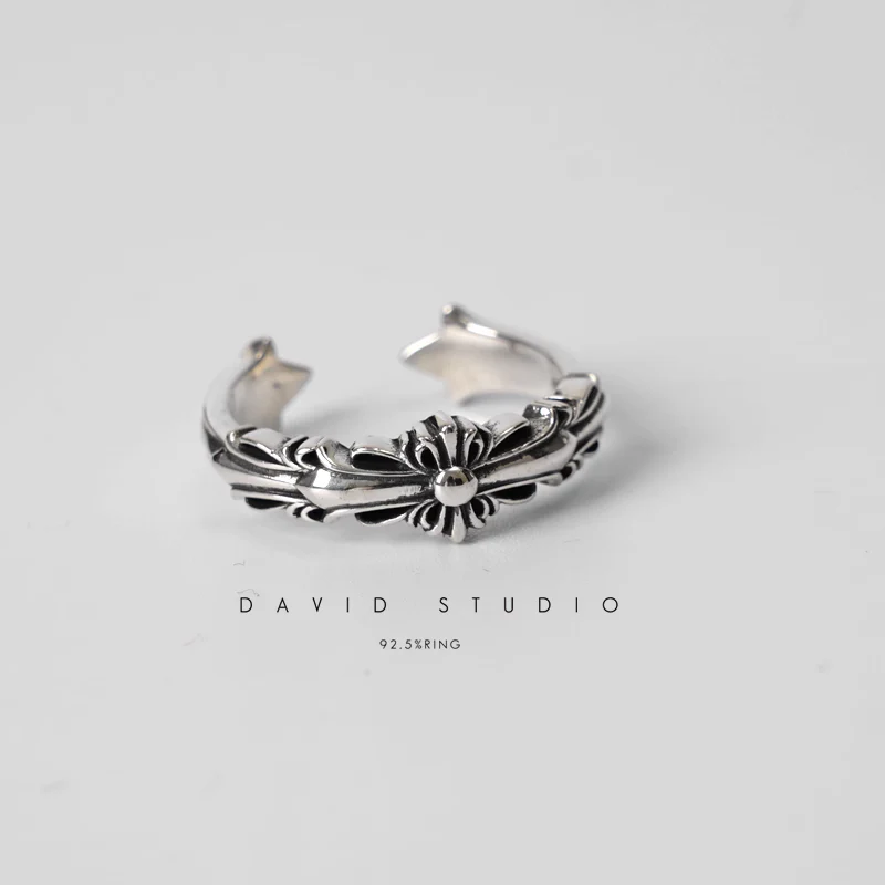 CHROME HEARTS BABY DOUBLE FLORAL CROSS RING