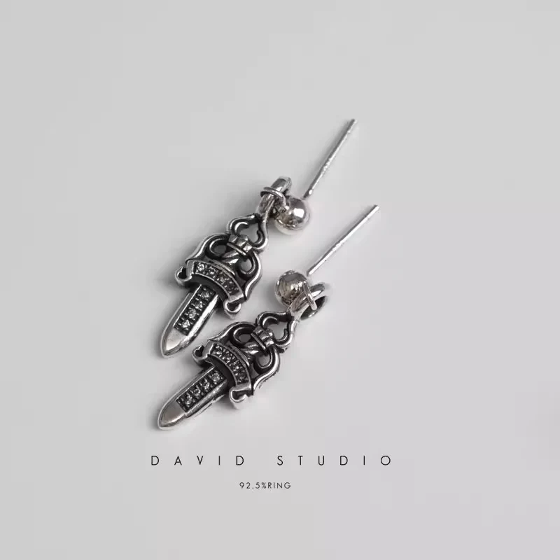 CHROME HEARTS DAGGER DROP EARRING WITH DIAMOND