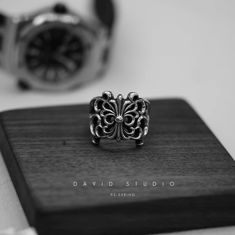 CHROME HEARTS BUTTERFLY FLORAL CROSS RING