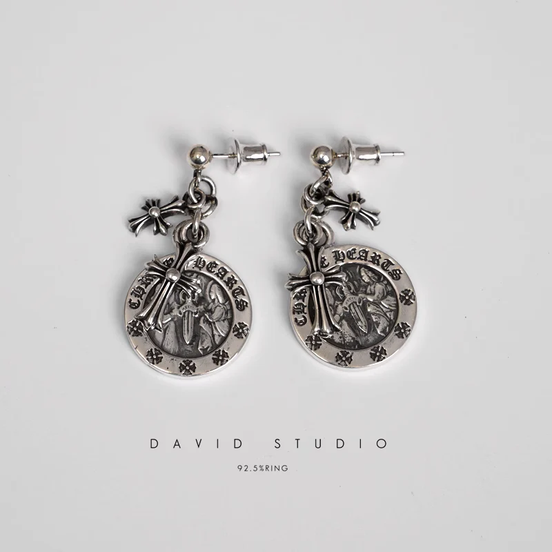 CHROME HEARTS CROSS ANGEL MEDALLION EARRING