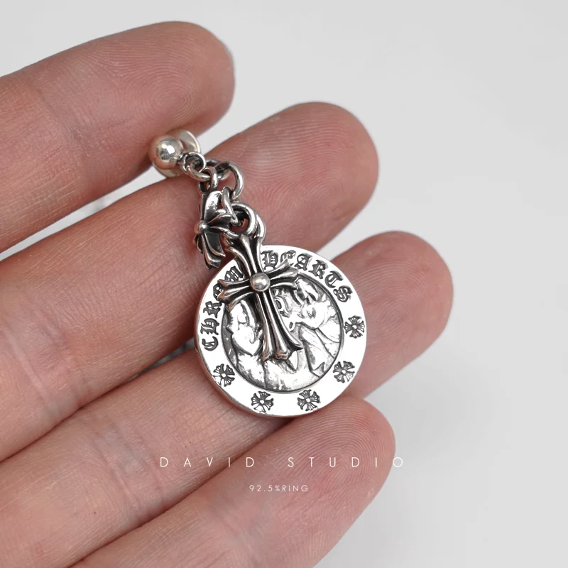 CHROME HEARTS CROSS ANGEL MEDALLION EARRING
