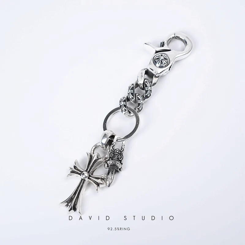 CHROME HEARTS FANCY LINK KEY CHAIN WITH CROSS AND DAGGER KEY RING