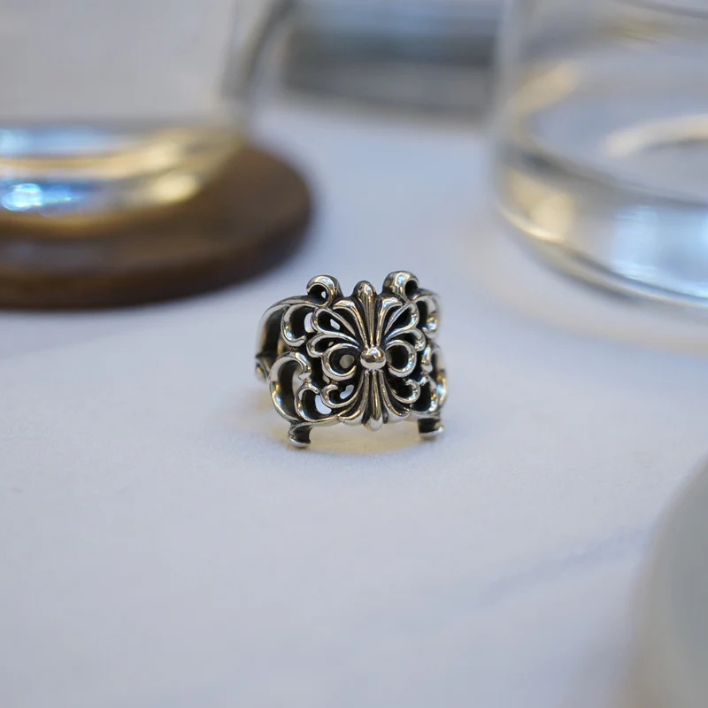 CHROME HEARTS BUTTERFLY FLORAL CROSS RING