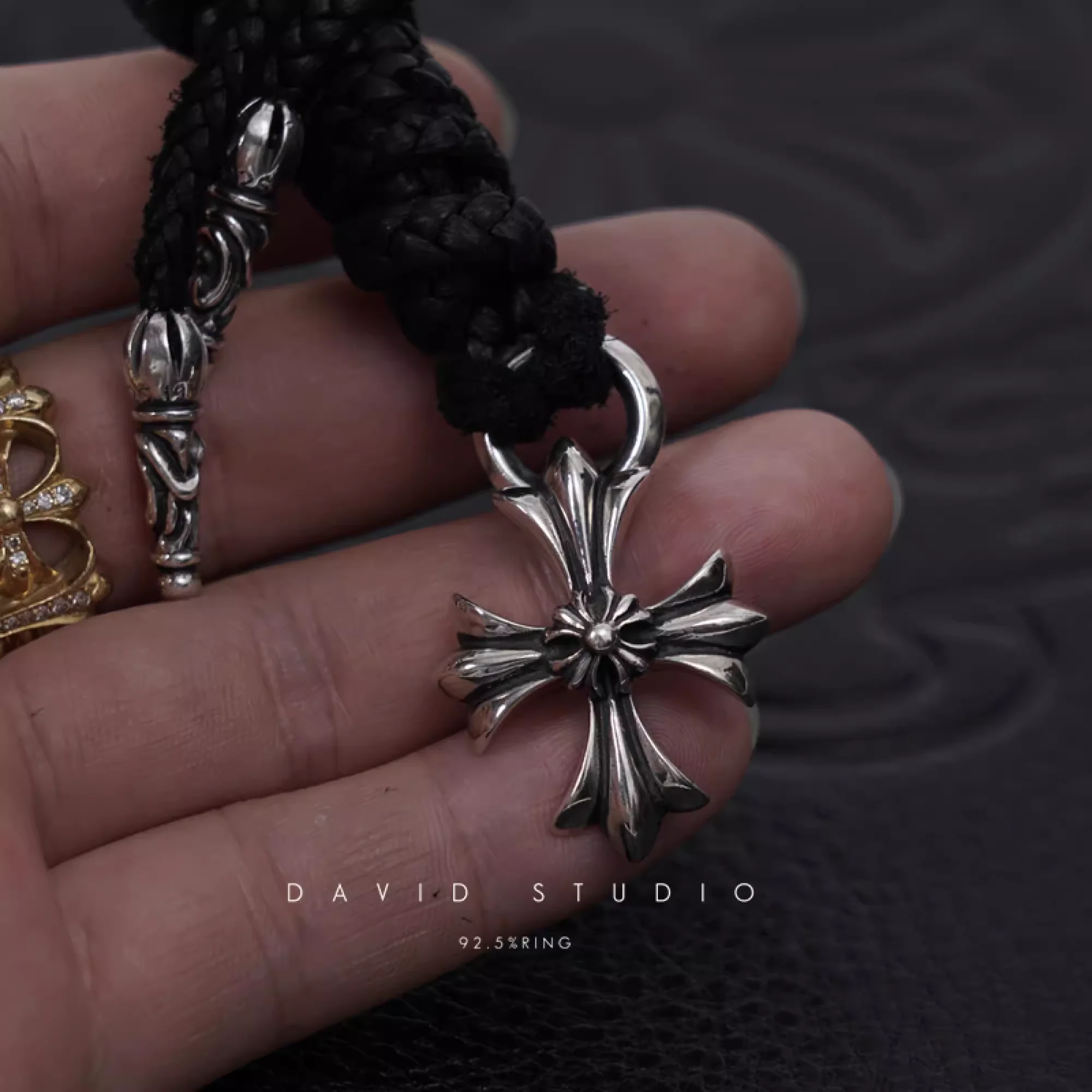 CHROME HEARTS DOUBLE PLUS CHARM – LEATHER BRAID