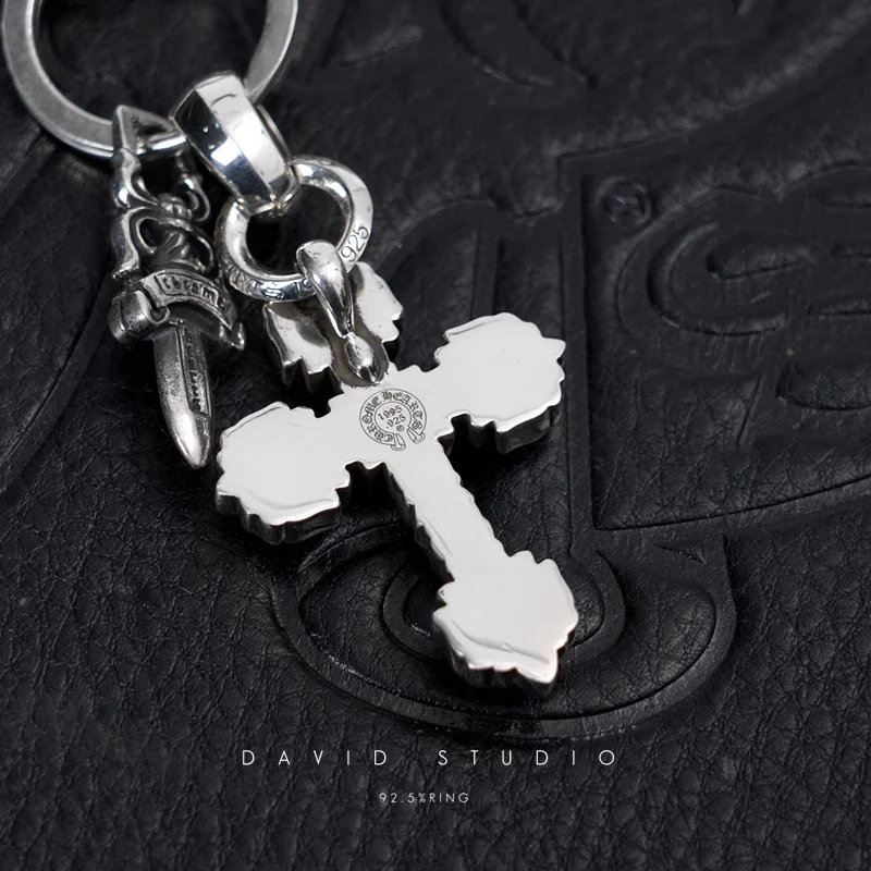 CHROME HEARTS FANCY LINK KEY CHAIN WITH XS FILIGREE CROSS AND DAGGER KEY RING