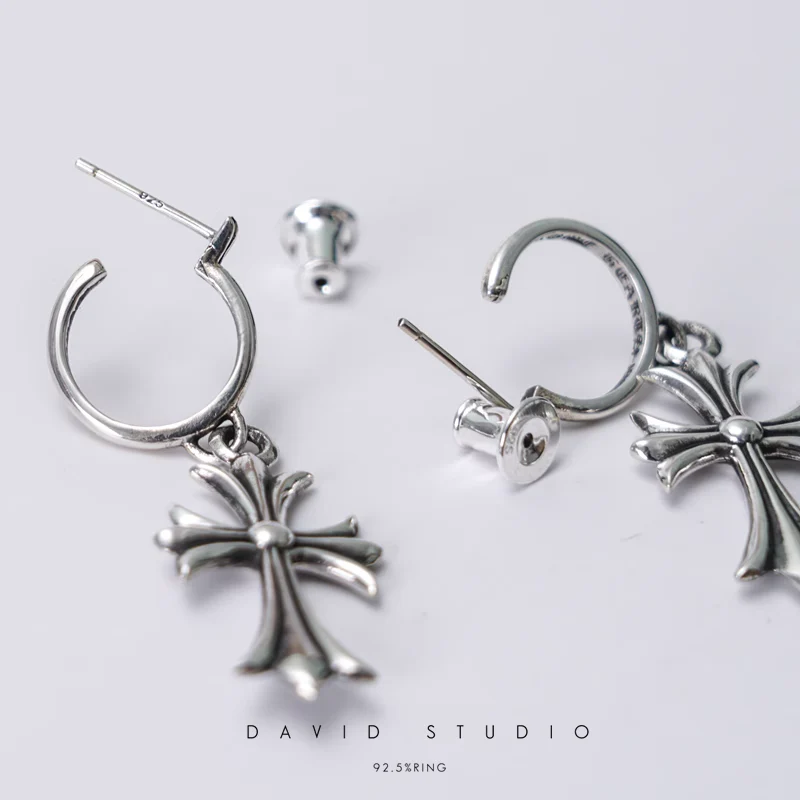 CHROME HEARTS TINY CROSS HOOP EARRING