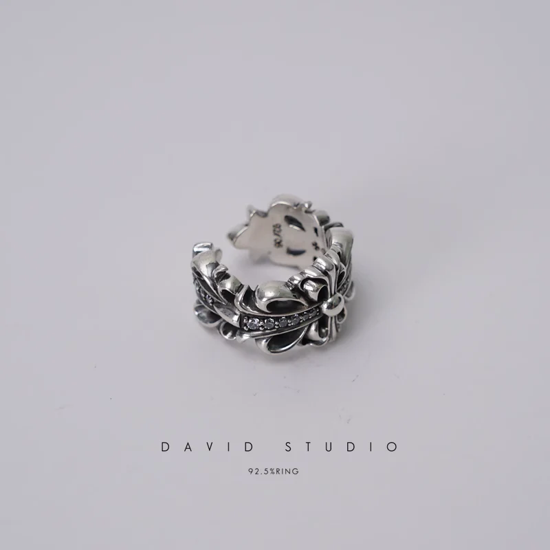 CHROME HEARTS DOUBLE FLORAL RING WITH WHITE DIAMONDS