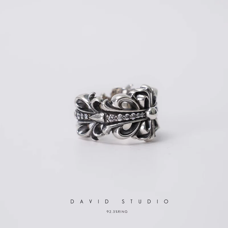 CHROME HEARTS DOUBLE FLORAL RING WITH WHITE DIAMONDS