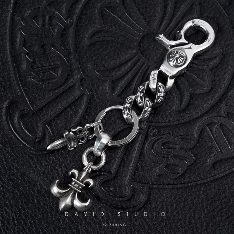 CHROME HEARTS FANCY LINK KEY CHAIN WITH BS FLEUR AND DAGGER KEY RING