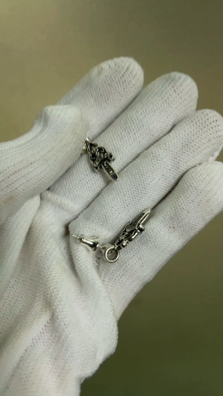 CHROME HEARTS DAGGER DROP EARRING WITH DIAMOND