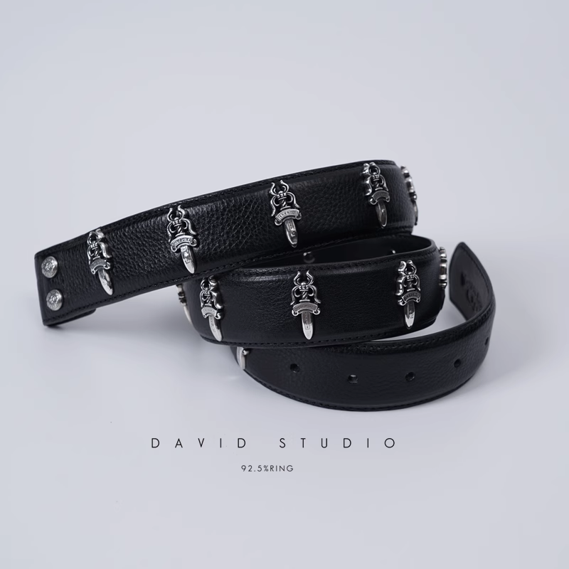 DAGGER BUTTONS COWHIDE LEATHER BELT(WITHOUT BUCKLES)