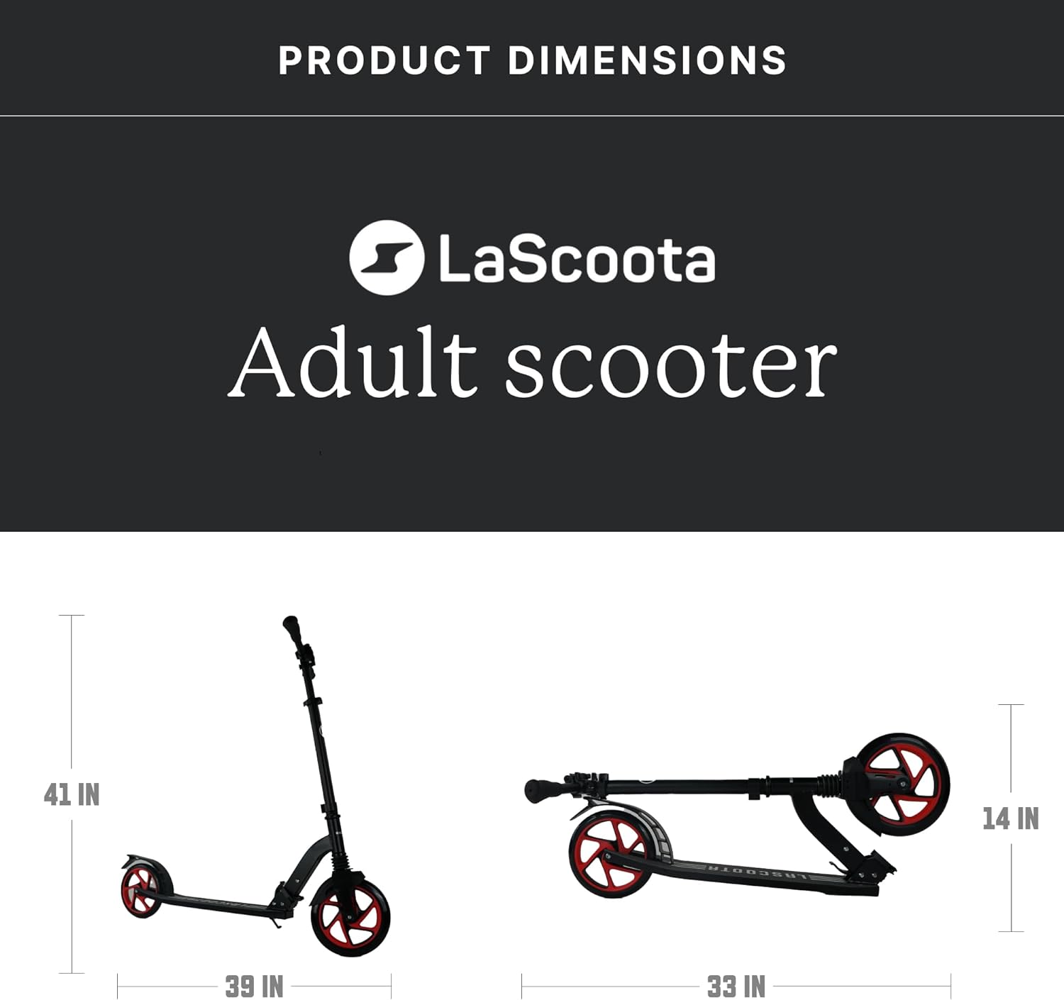 LaScoota Kick Scooter for Kids Ages 6+, Teens & Adults, Large 8 Sturdy Urethane Wheels. Adjustable Handlebar, Lightweight, Foldable, 220lbs Max Load