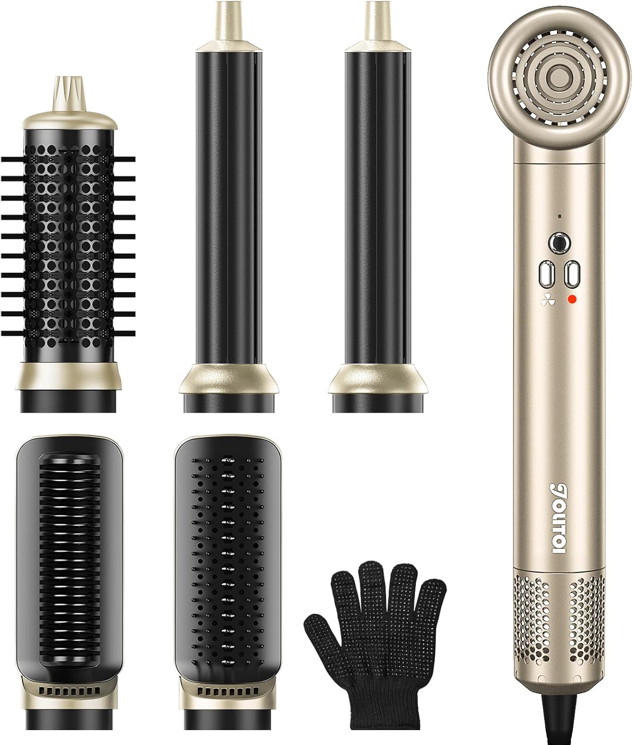 Hair Dryer Brush, Jolitoi 6 in 1 Blow Dryer Brush with 110,000 RPM High-Speed Negative Ionic, Automatic Curling Iron, Hot Air Styler for Fast Drying Curling Volumizing Straightening (Dark Grey)