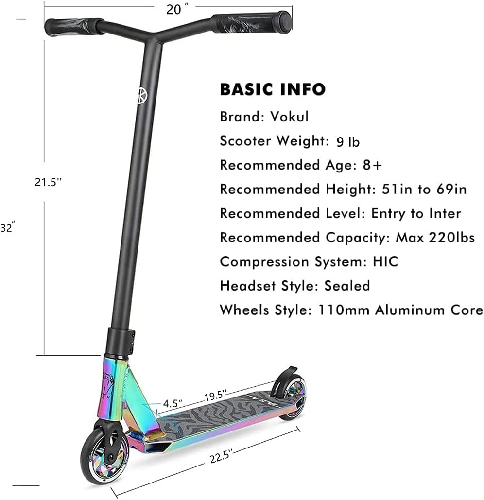 VOKUL K1 Pro Scooters Stunt Scooter Trick Scooter for Boys Intermediate and Beginner Freestyle Scooter for Kids 8 Years and UP,Teens and Adults -Quality Kick Pro Scooter for Boys and Girls (Neo)