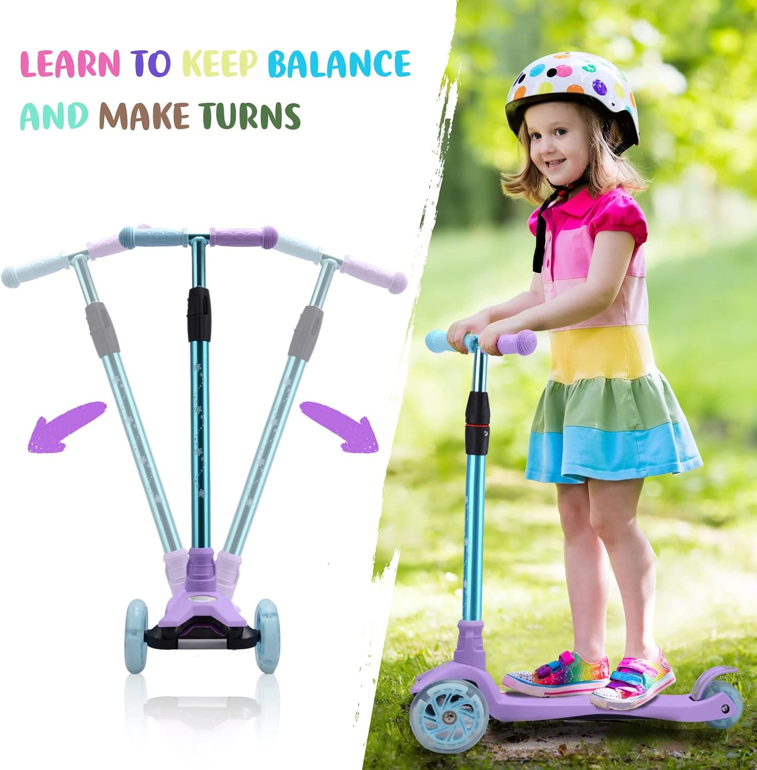 3 Wheel Scooter for Kids Ages 6-12,Kids Scooter with Light Up Wheels, Sturdy Deck Design, and 4 Height Adjustable Suitable for Kids Ages 3-12