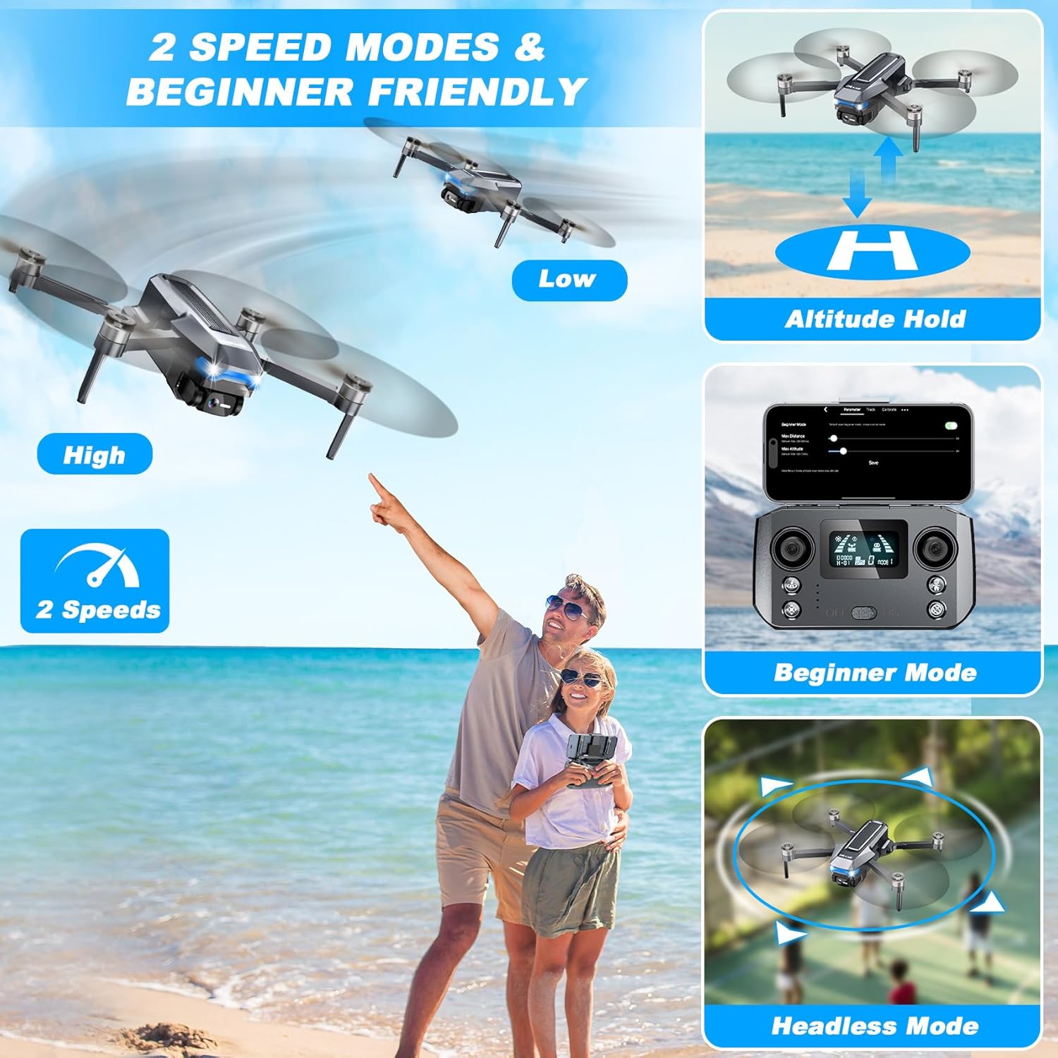 Drone con cámara 4K, FPV Drones 248G RC Plane GPS Drone para adultos con motor sin escobillas, transmisión 5G, vuelo de punto de ruta, retorno automático, control de gestos, baterías, vuelo de 46