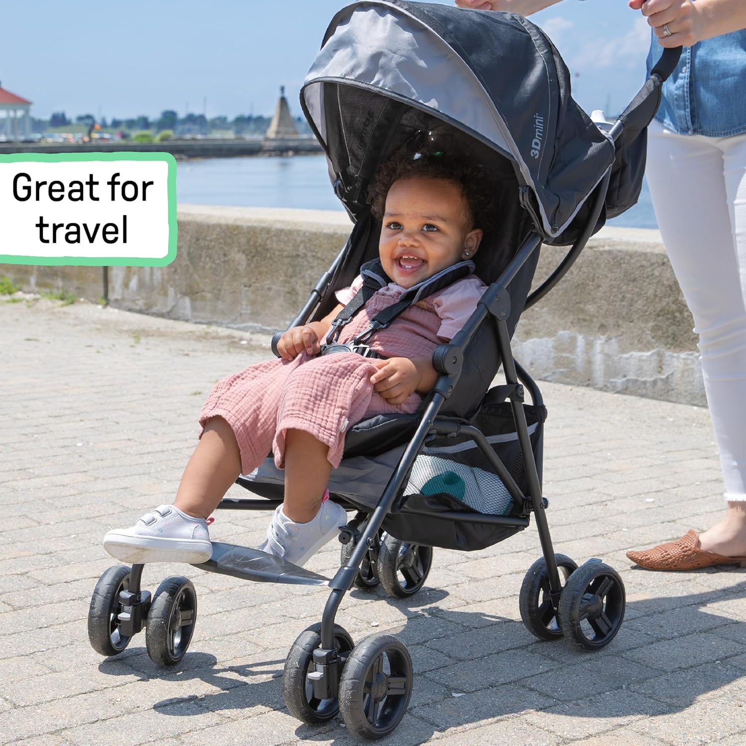 Summer by Ingenuity 3D Mini Convenience Stroller – Lightweight Stroller with Compact Fold, Multi-Position Recline, Canopy with Pop Out Sun Visor and More – Umbrella Stroller for Travel and More, Gray
